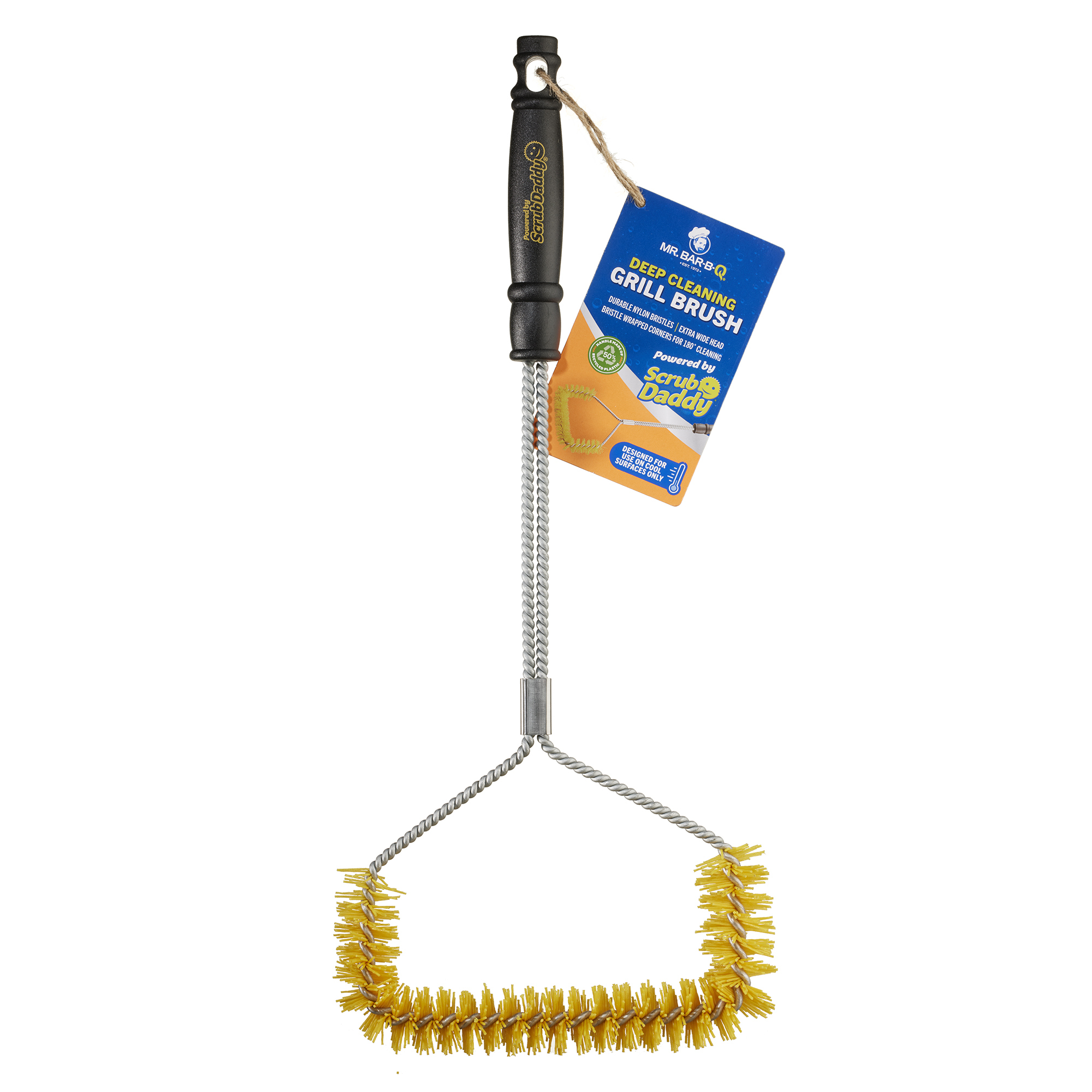 Mr. Bar-B-Q Scrub Daddy U-Shaped Nylon Bristle Grill Brush — Extra-Wide Head, 180° Cleaning Coverage, Model# 60416SDZ